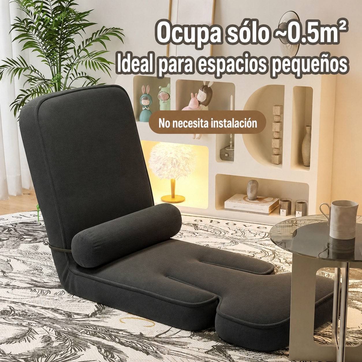 Silla Piso Plegable Tatami con Respaldo y Esponja - 3