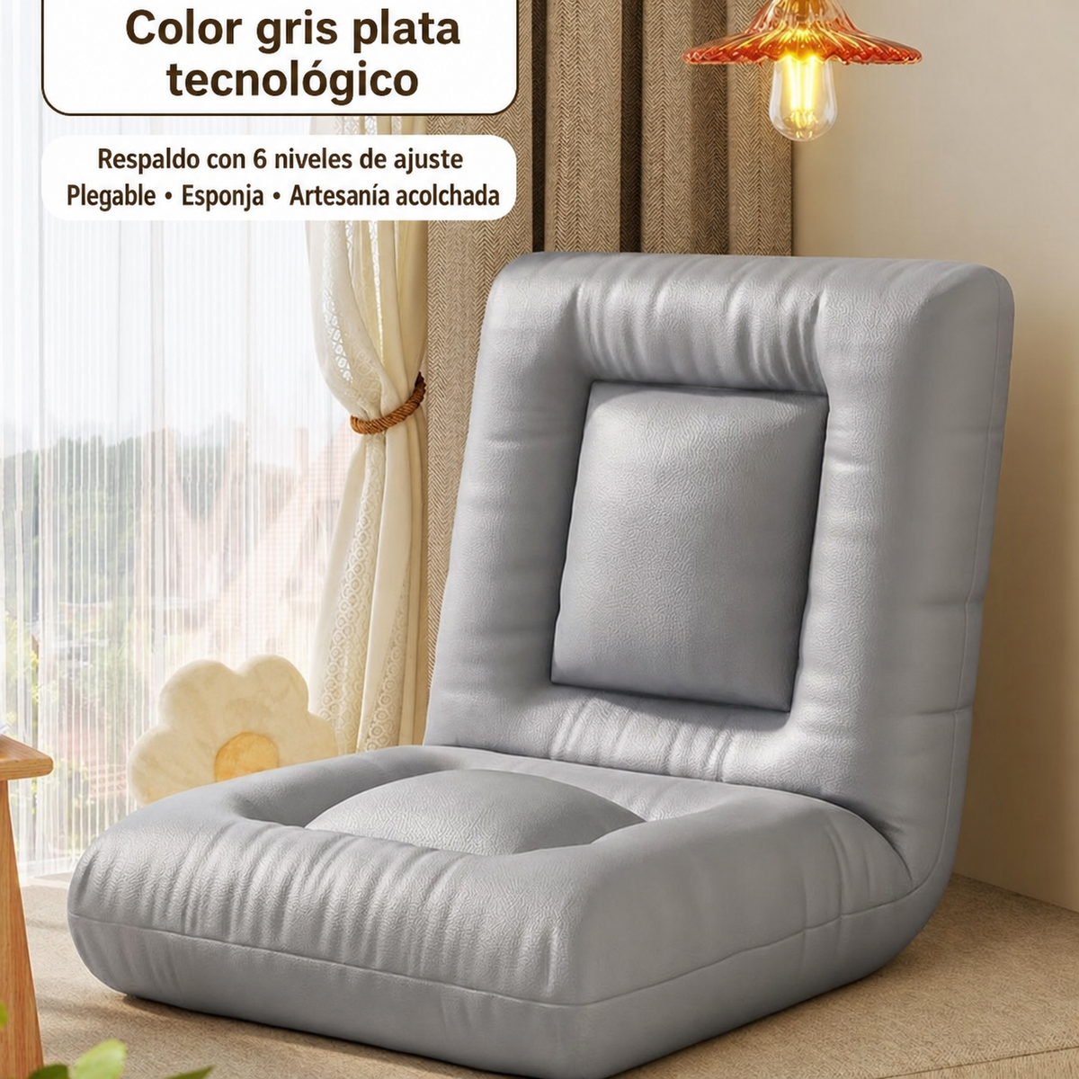 Silla Piso Plegable Tatami con Respaldo y Esponja - 6