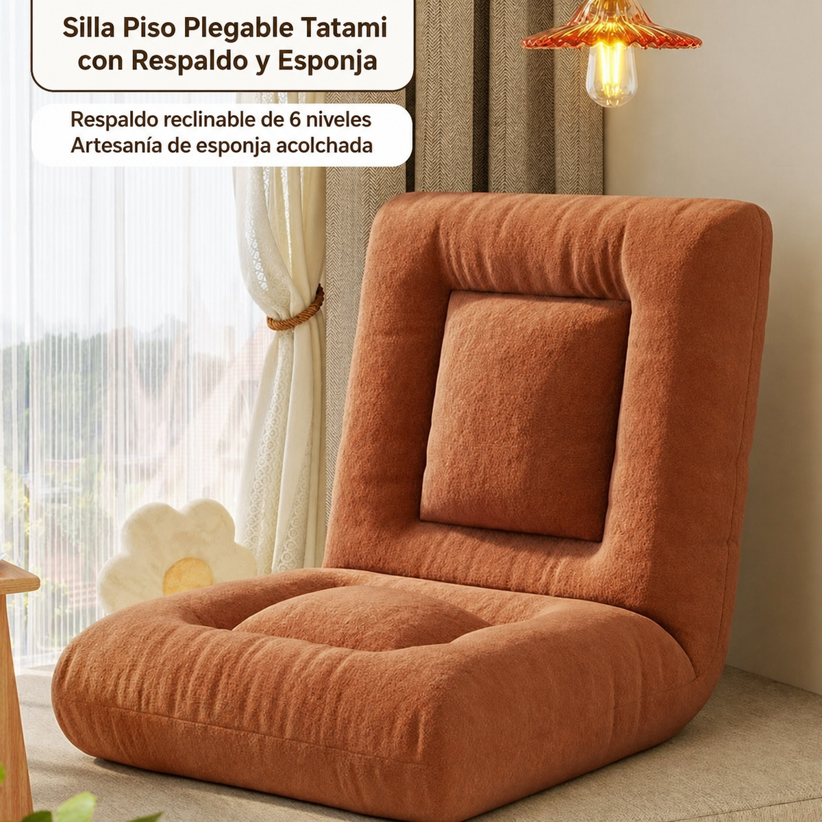 Silla Piso Plegable Tatami con Respaldo y Esponja - 8
