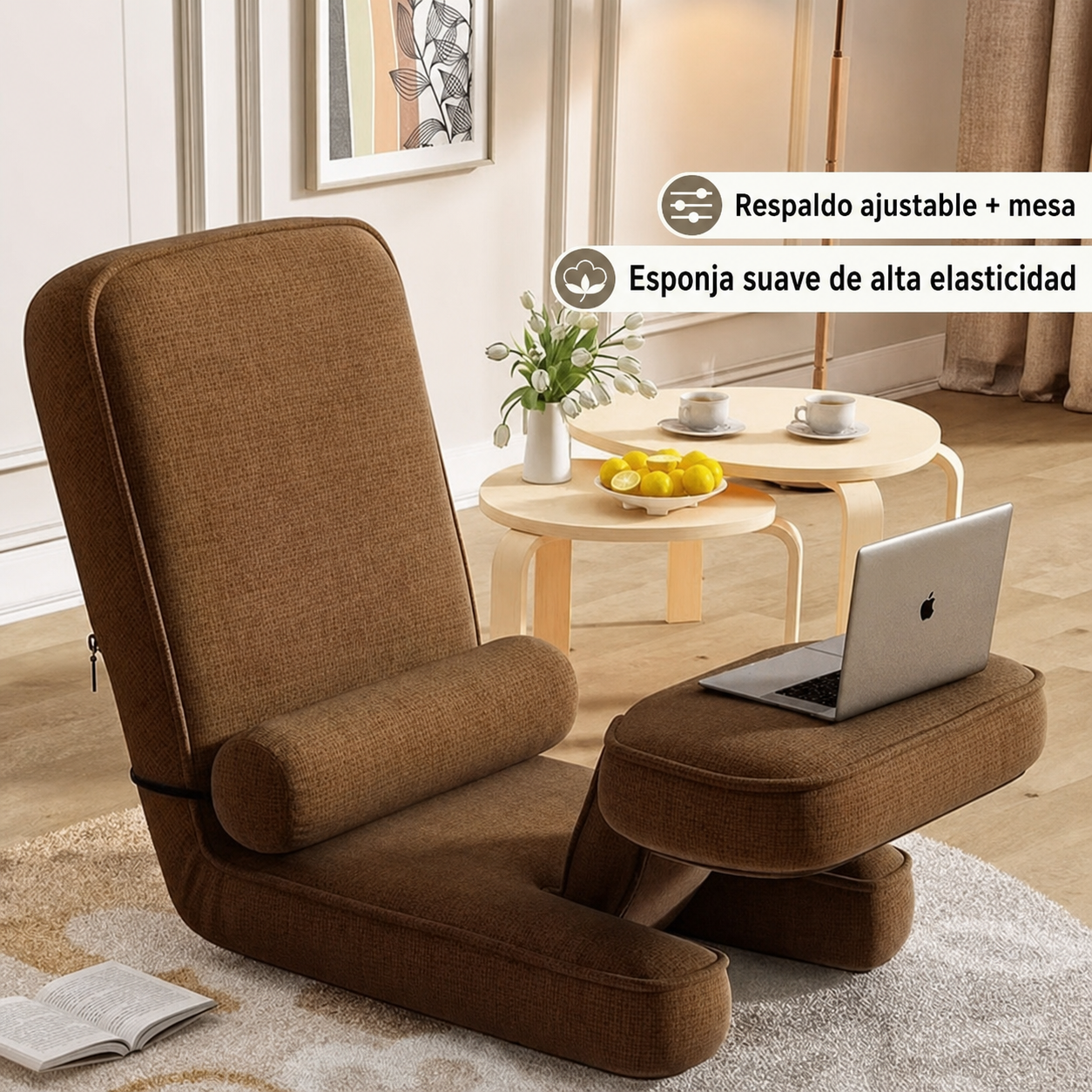 Silla Piso Plegable Tatami con Respaldo y Esponja