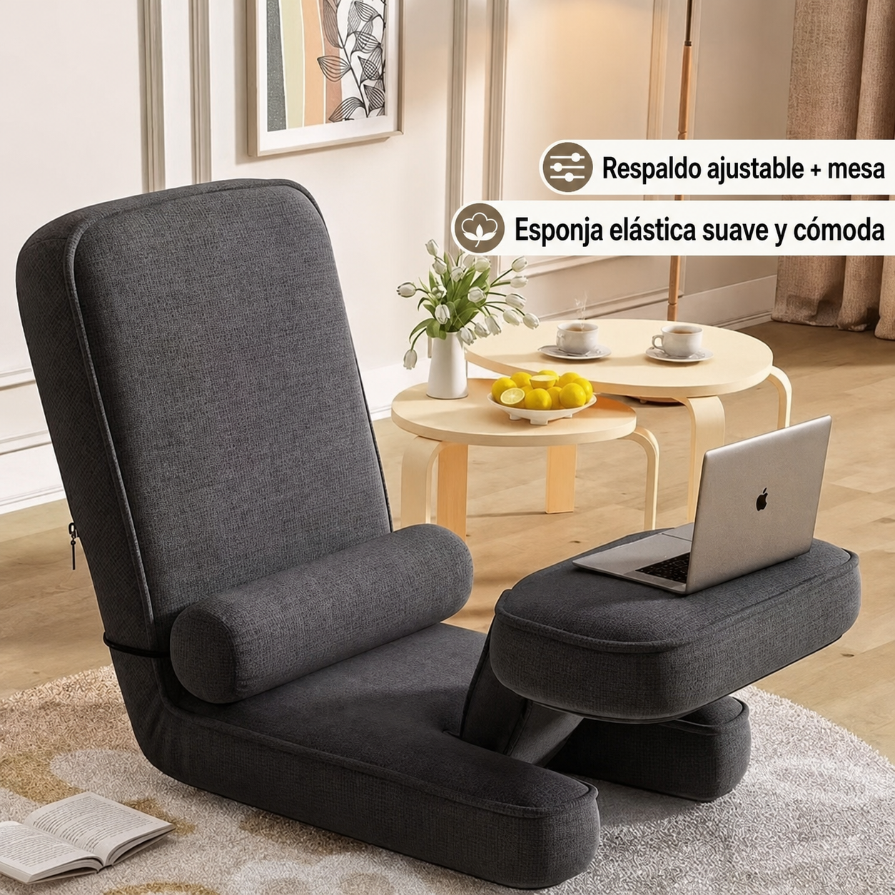 Silla Piso Plegable Tatami con Respaldo y Esponja