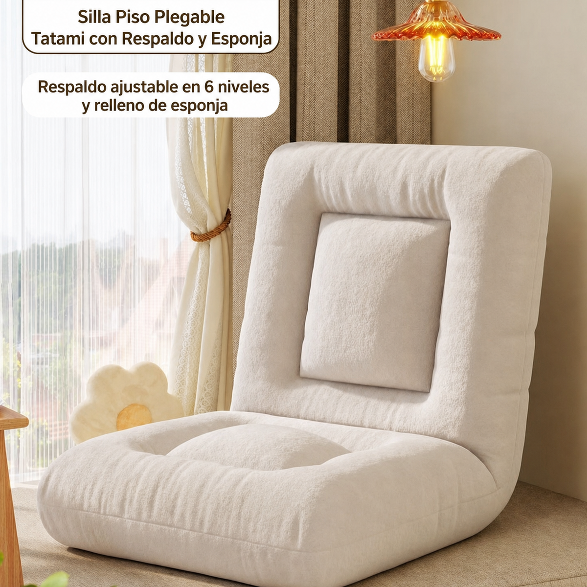 Silla Piso Plegable Tatami con Respaldo y Esponja