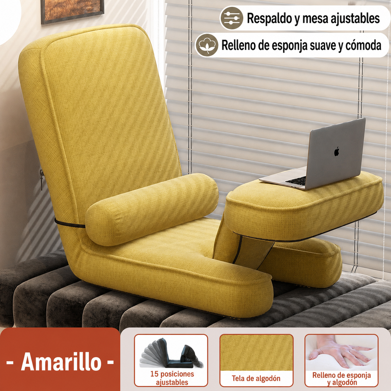 Silla Piso Plegable Tatami con Respaldo y Esponja
