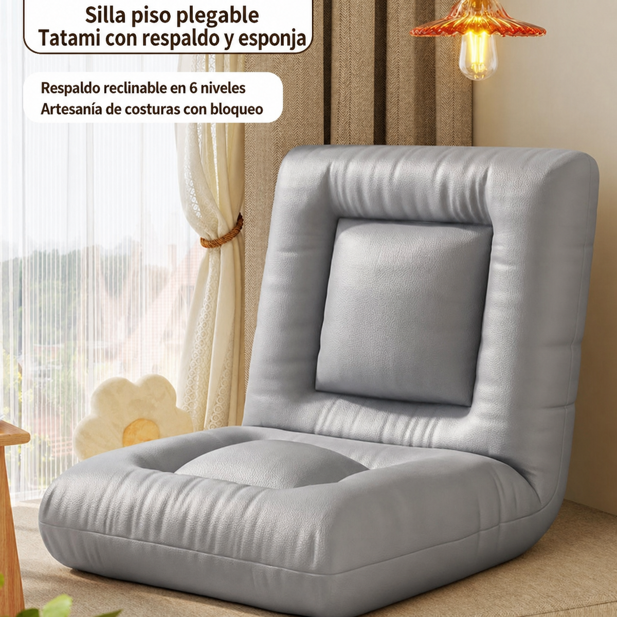Silla Piso Plegable Tatami con Respaldo y Esponja
