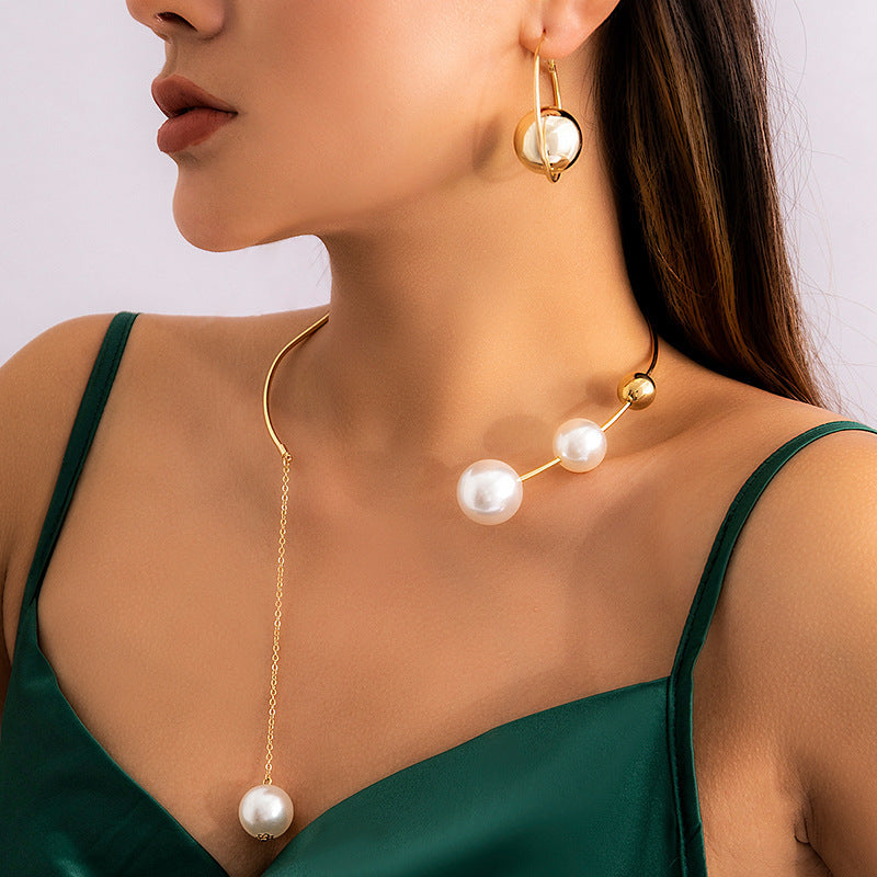 Collar Gargantilla Geométrica con Perla Minimalista - 1
