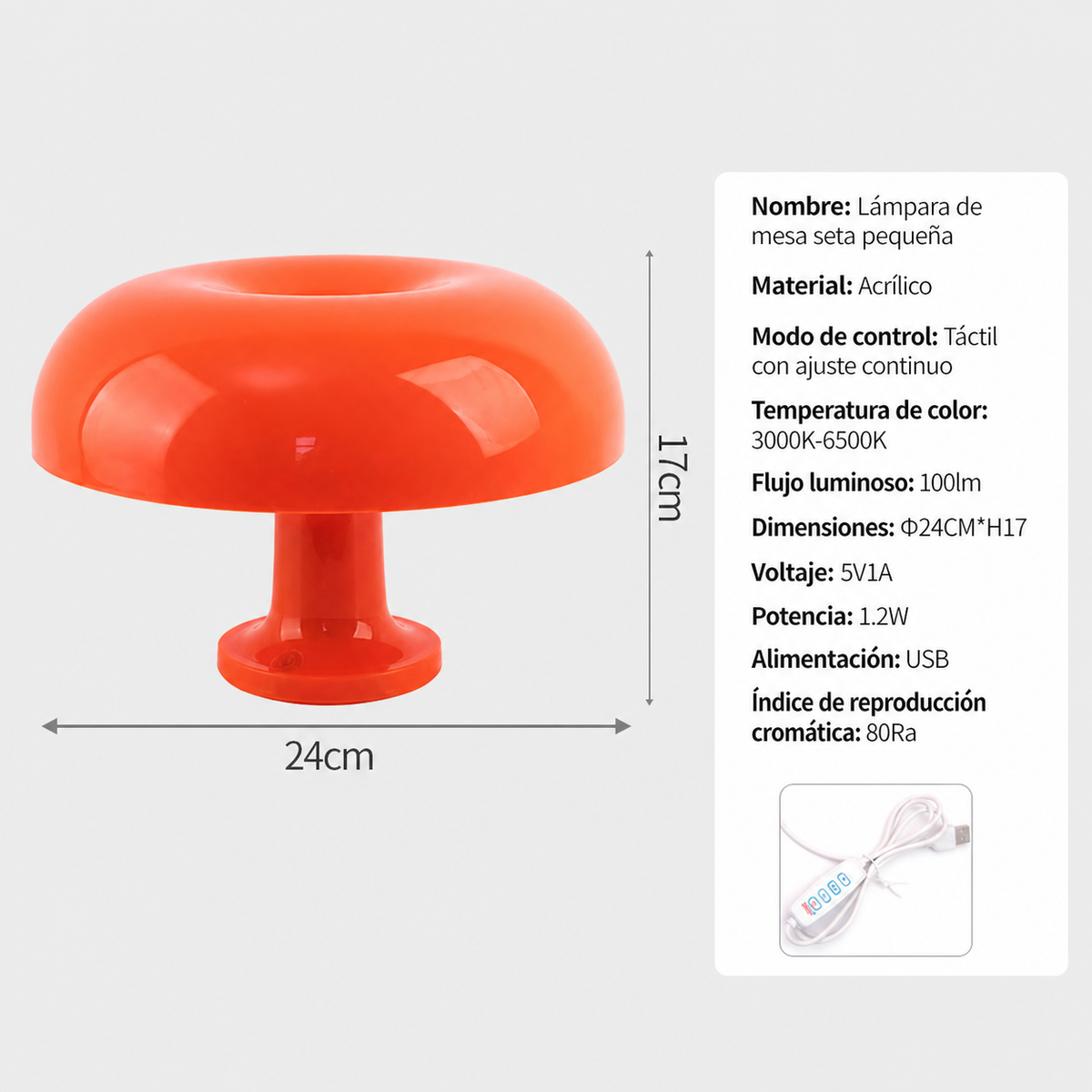 Lámpara de Mesa Seta Decorativa con 3 Tonos de Luz - 6