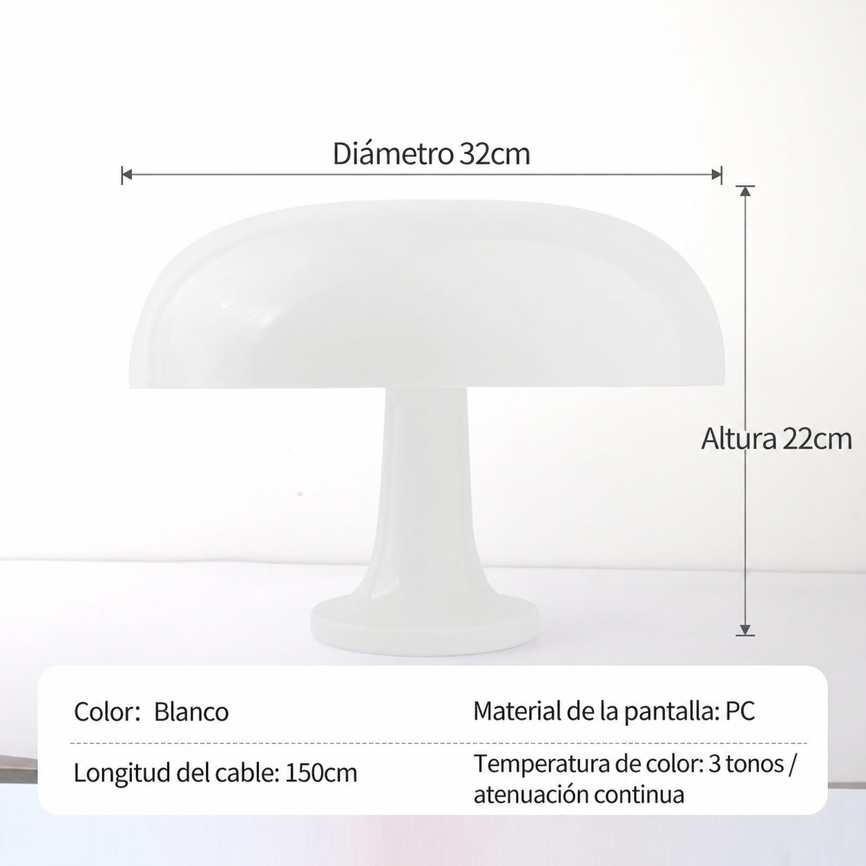 Lámpara de Mesa Seta Decorativa con 3 Tonos de Luz
