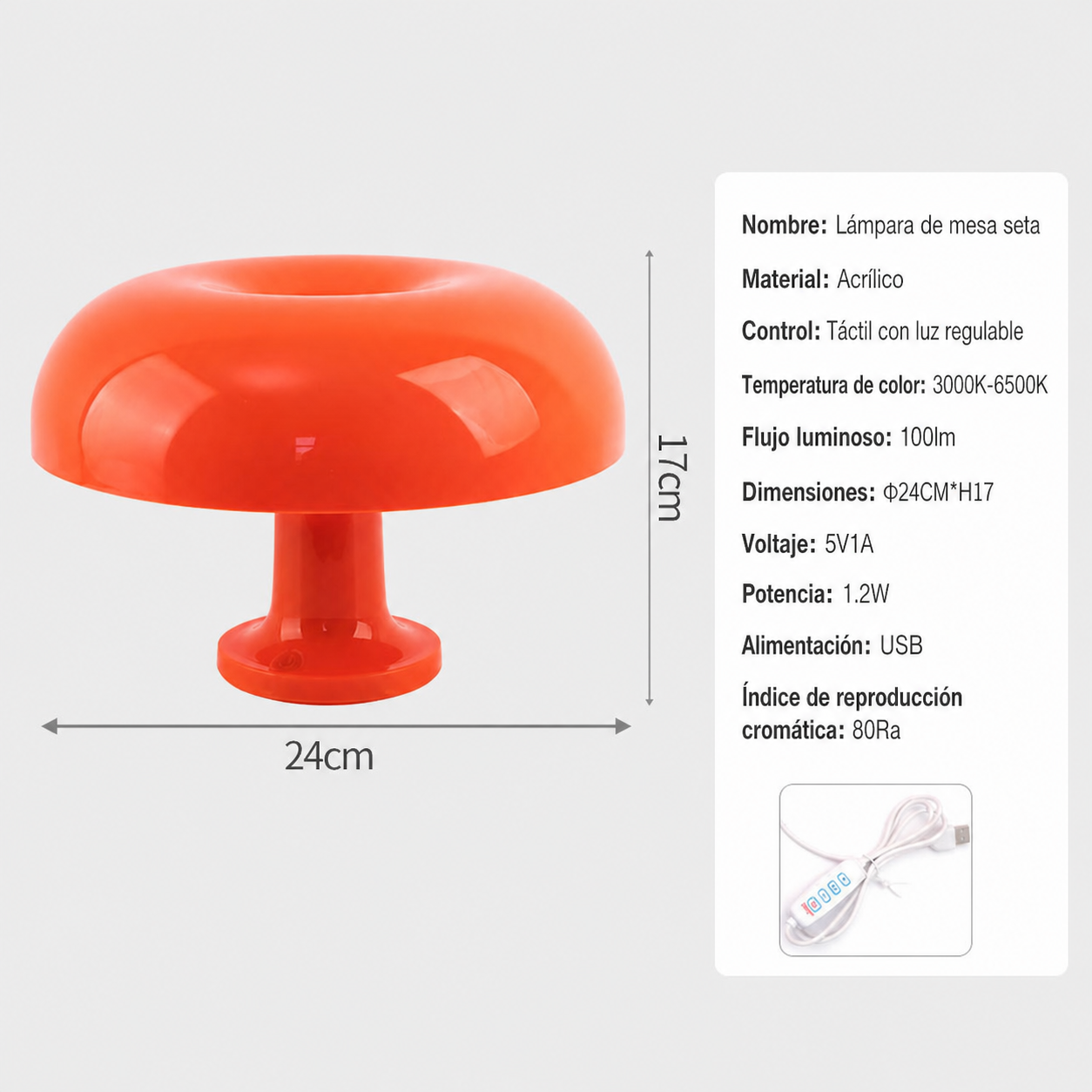 Lámpara de Mesa Seta Decorativa con 3 Tonos de Luz