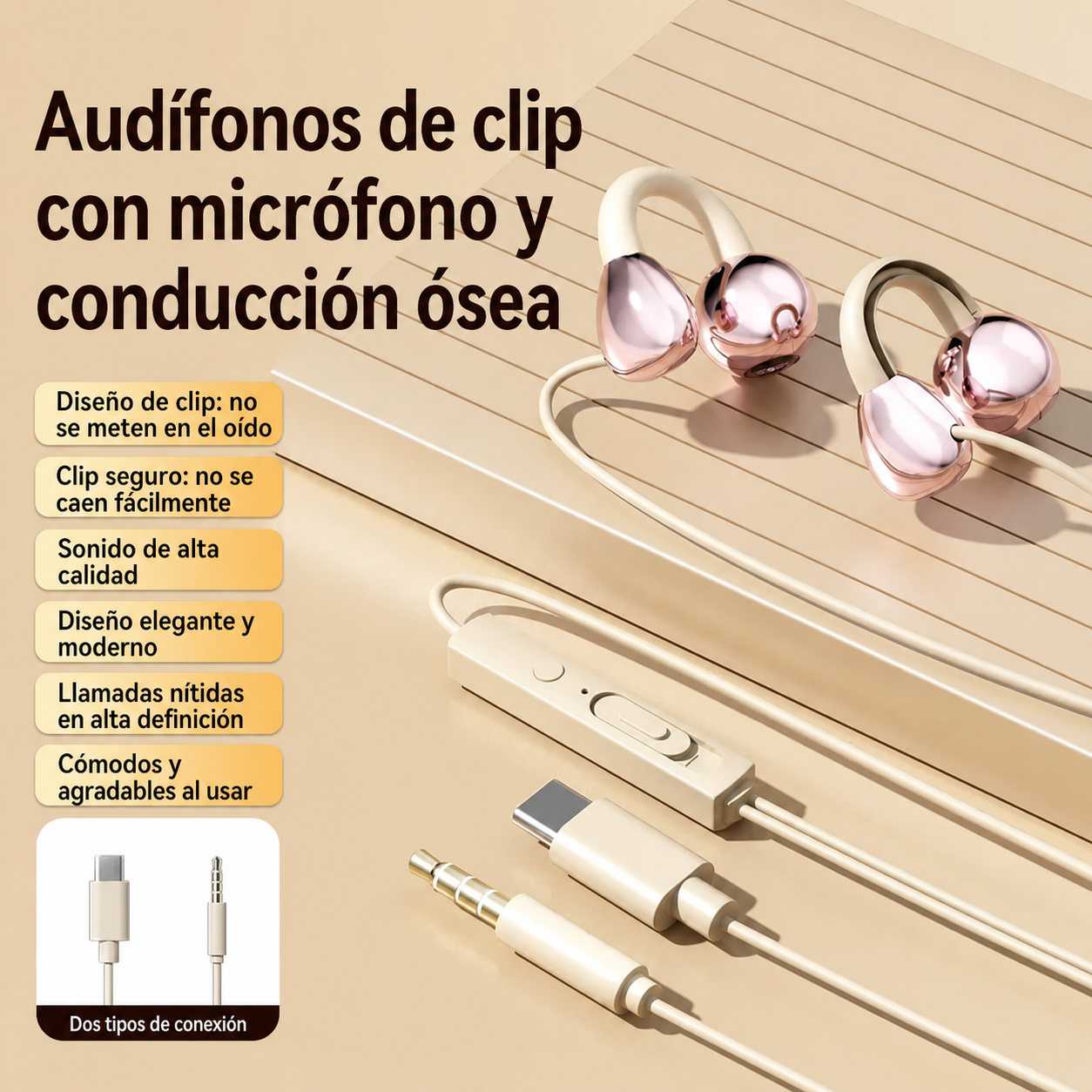 Audífonos de clip con micrófono y conducción ósea - 2