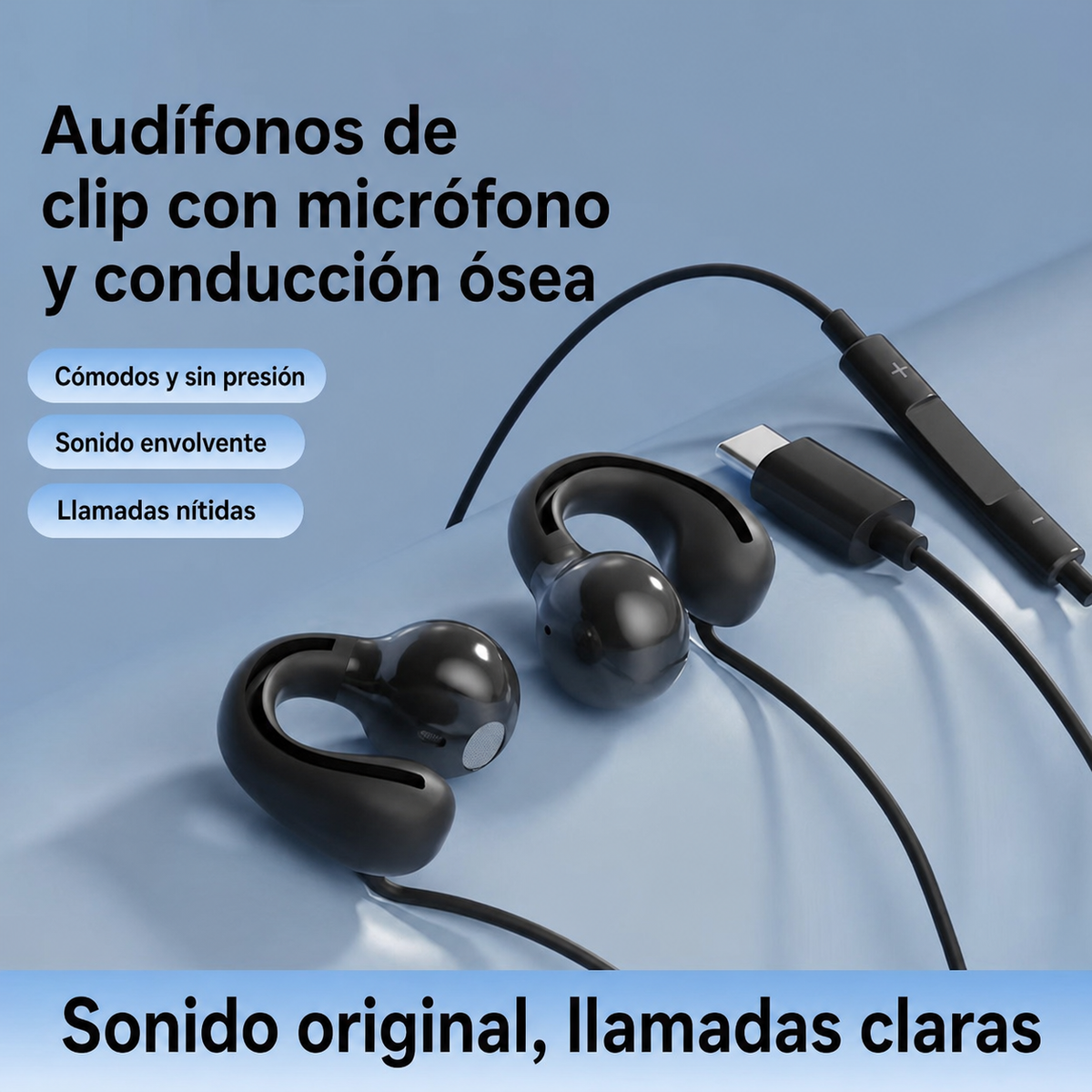 Audífonos de clip con micrófono y conducción ósea