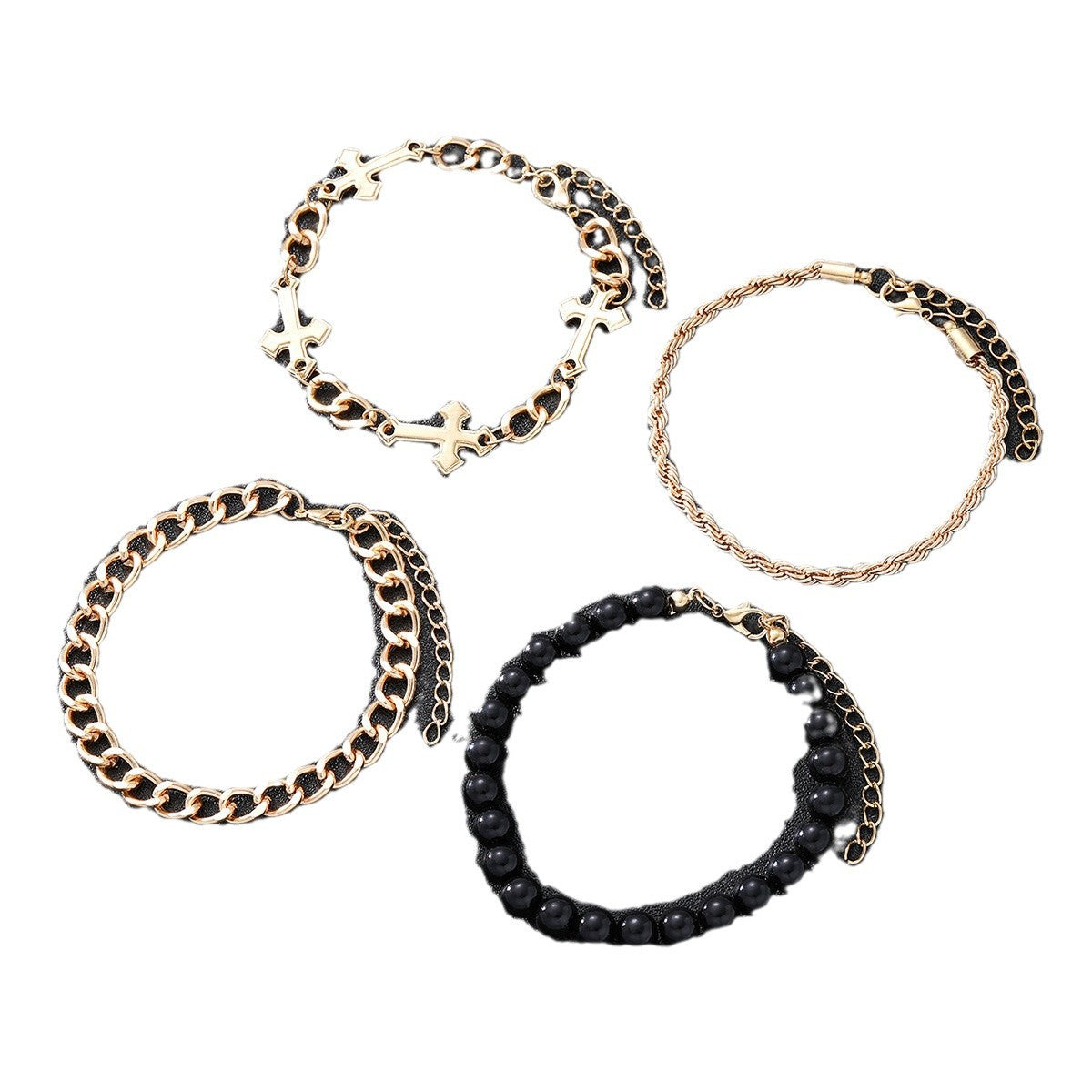 Set 4 Pulseras Hip Hop con Cruz y Cuentas Unisex - 5
