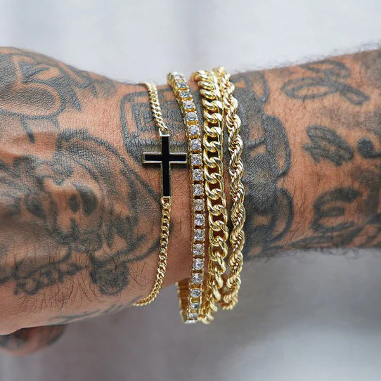 Set 4 Pulseras Hip Hop con Cruz y Cuentas Unisex - 8