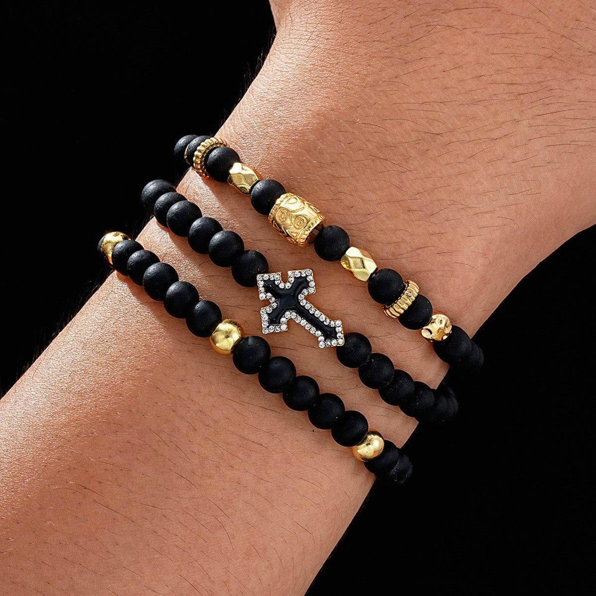 Set 4 Pulseras Hip Hop con Cruz y Cuentas Unisex - 10