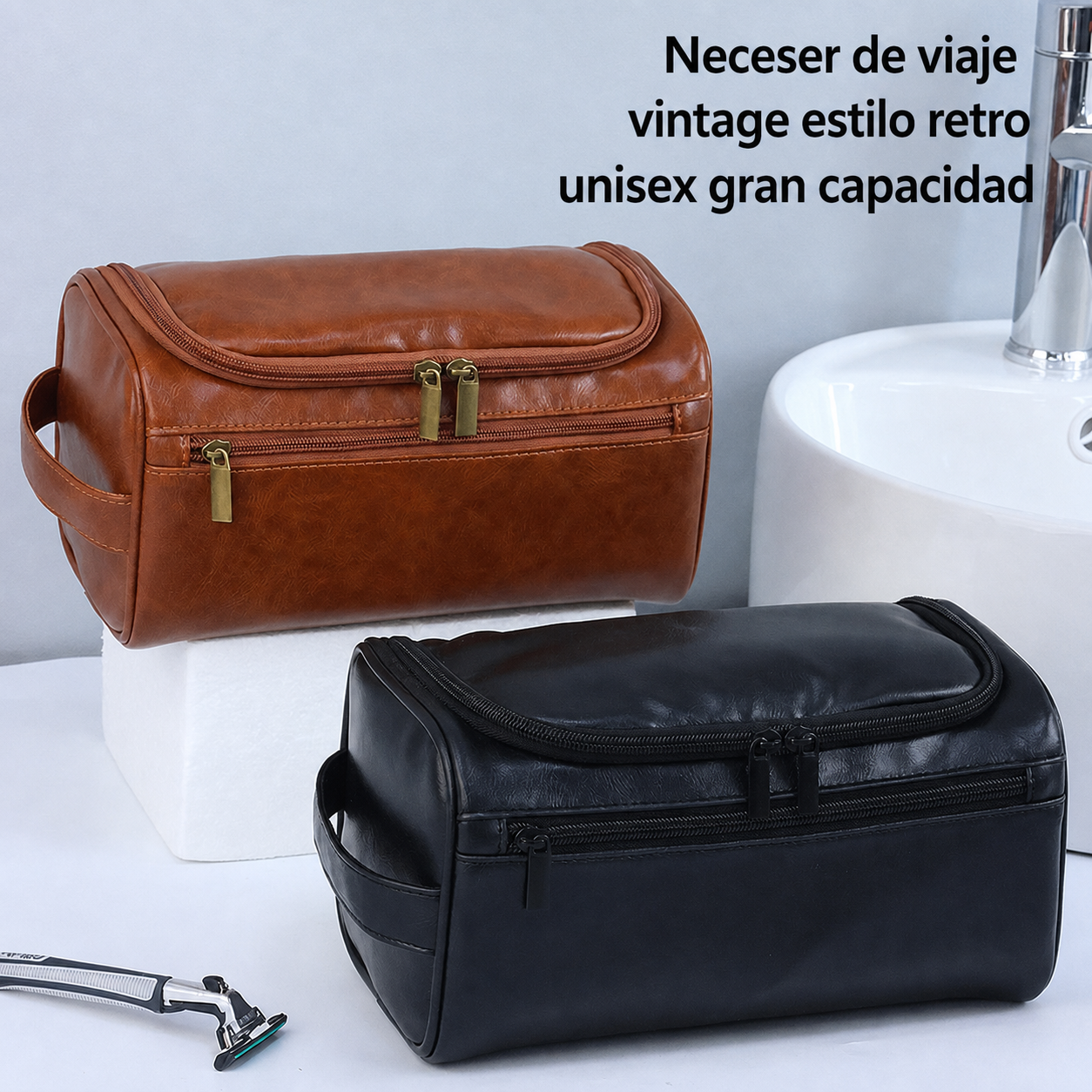 Neceser de viaje vintage estilo retro unisex gran capacidad - 1