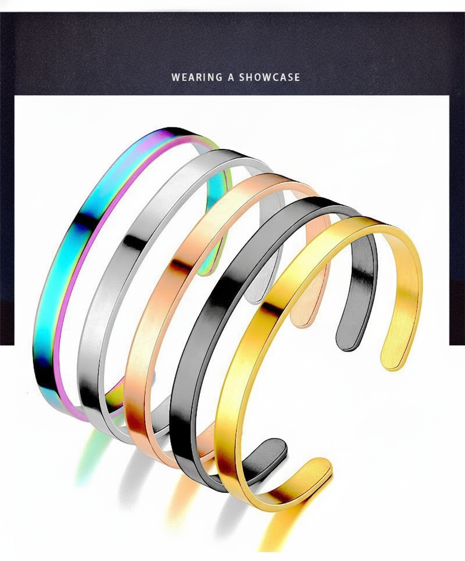 Pulsera Abierta de Acero Inoxidable Tipo C Lisa - 10