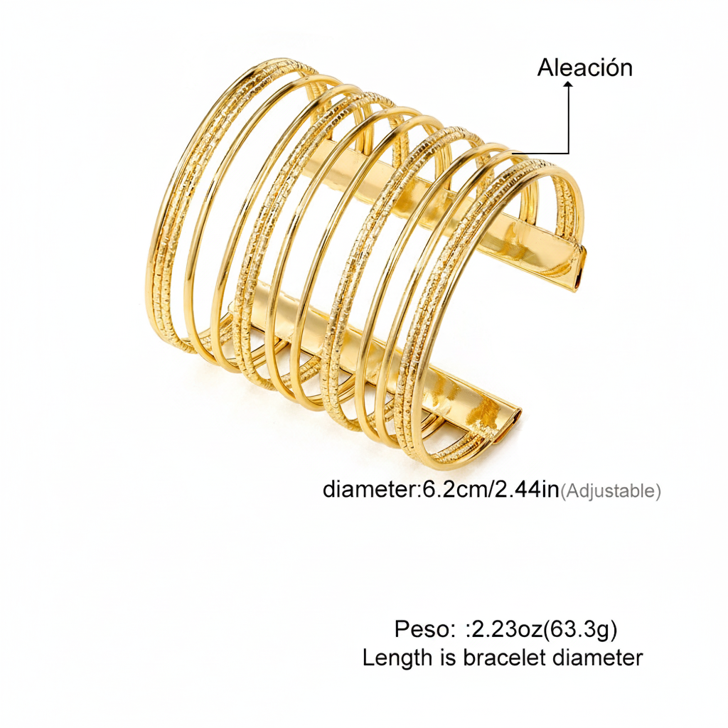 Brazalete ancho de metal apertura en C estilo retro - 13