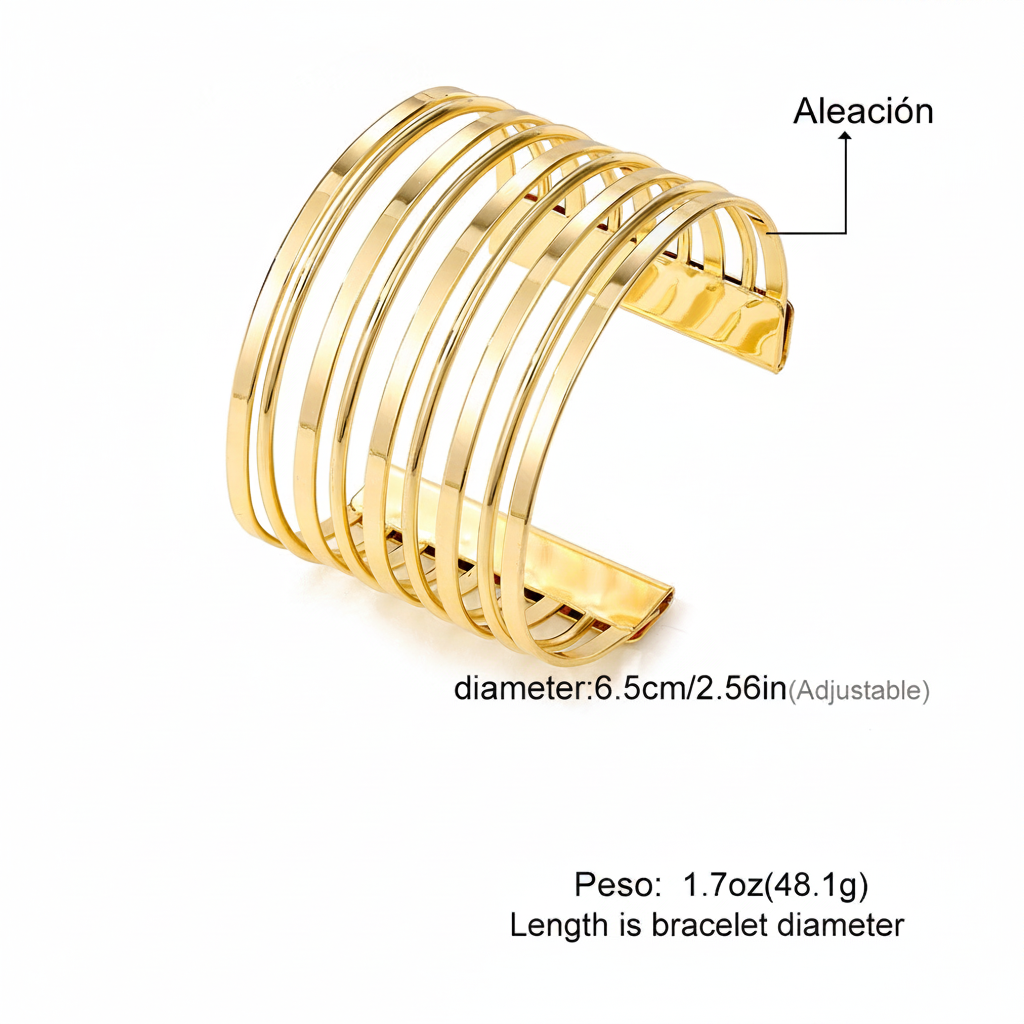 Brazalete ancho de metal apertura en C estilo retro - 15