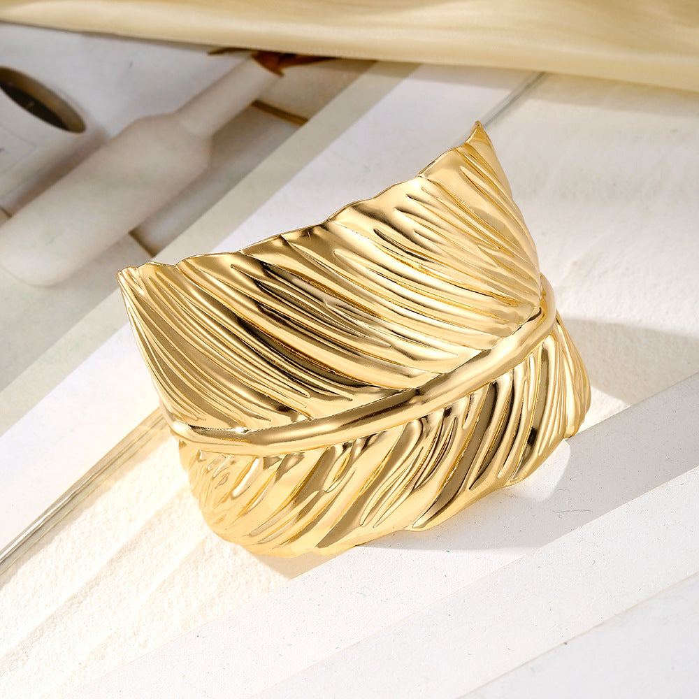 Brazalete ancho de metal apertura en C estilo retro - 3