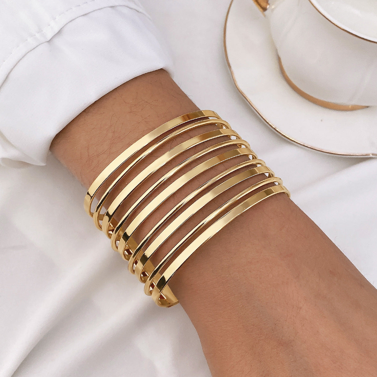 Brazalete ancho de metal apertura en C estilo retro - 7