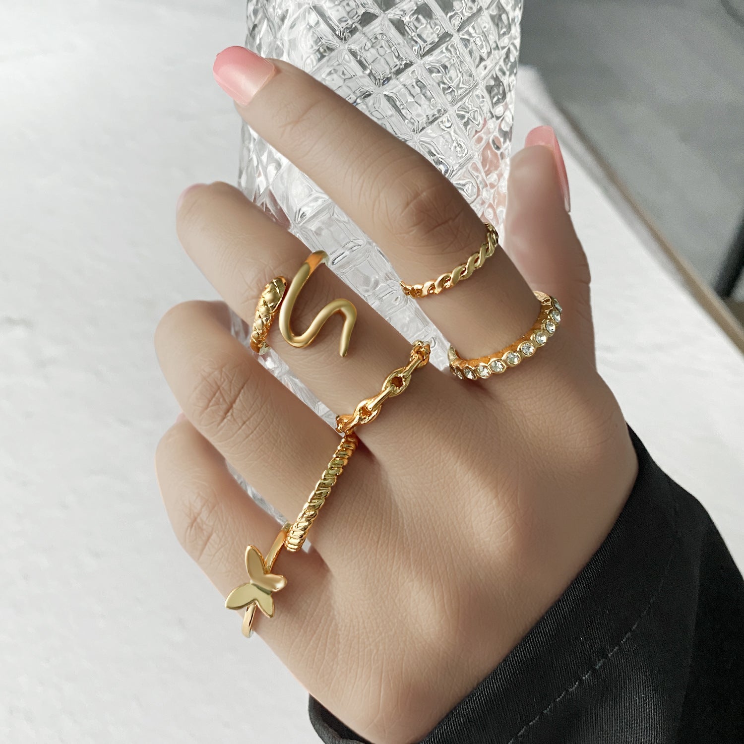 Set de Anillos con Mariposas y Corazones para Mujer