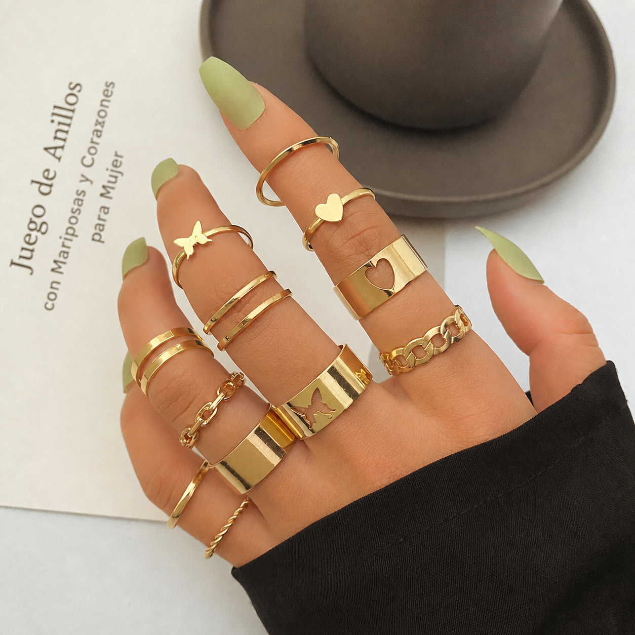 Set de Anillos con Mariposas y Corazones para Mujer
