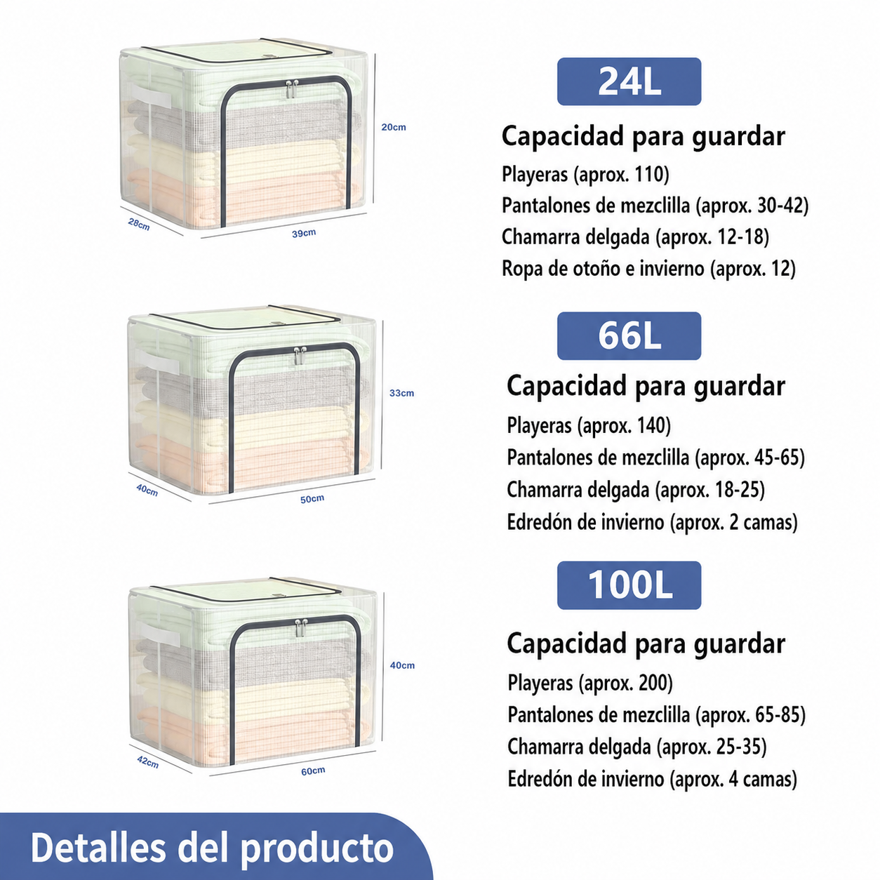 Caja organizadora plegable transparente 24L / 66L / 100L - 5