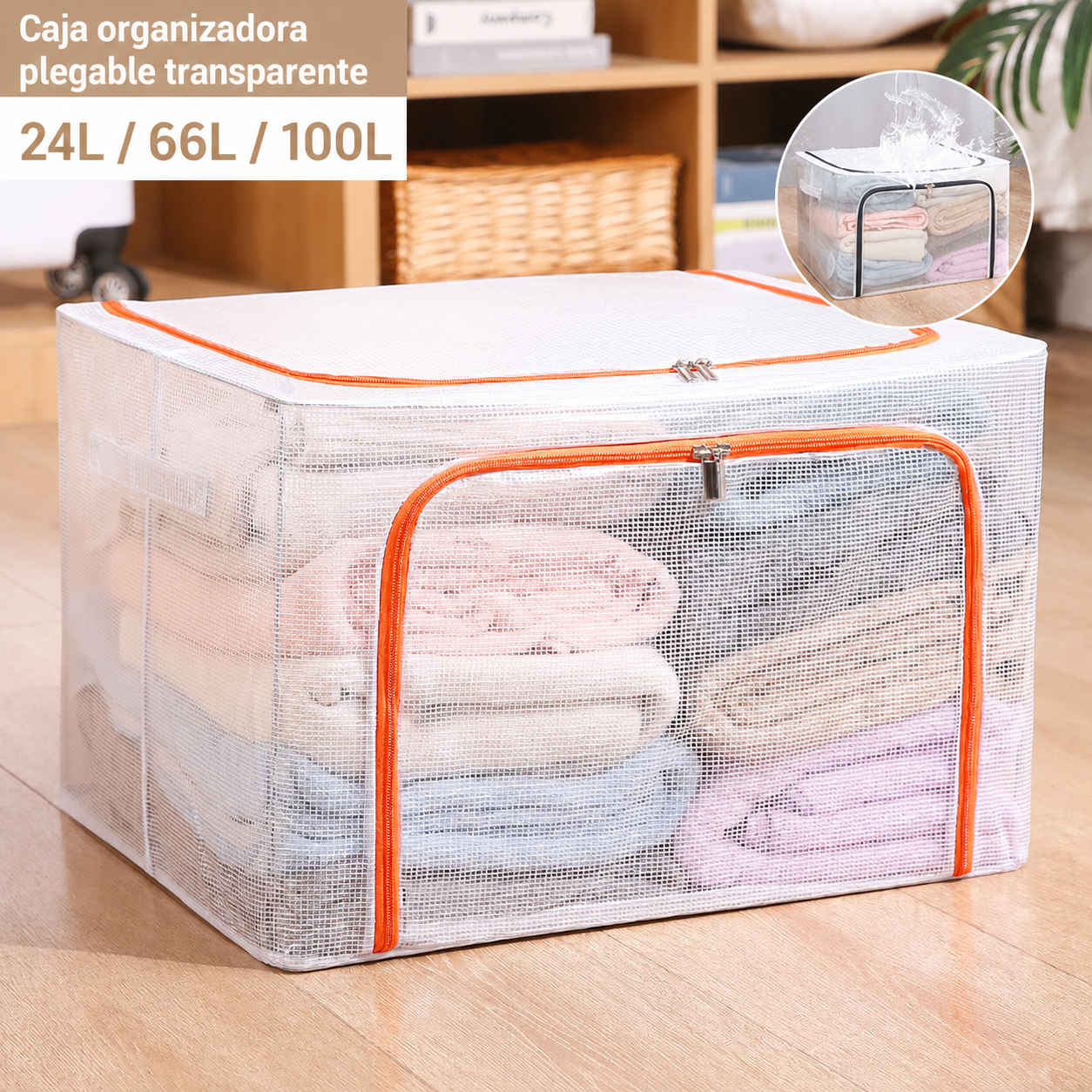 Caja organizadora plegable transparente 24L / 66L / 100L
