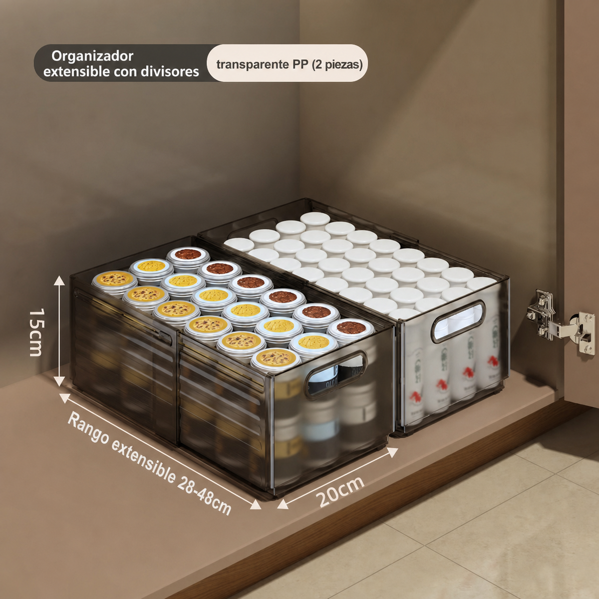 Organizador extensible con divisores transparente PP