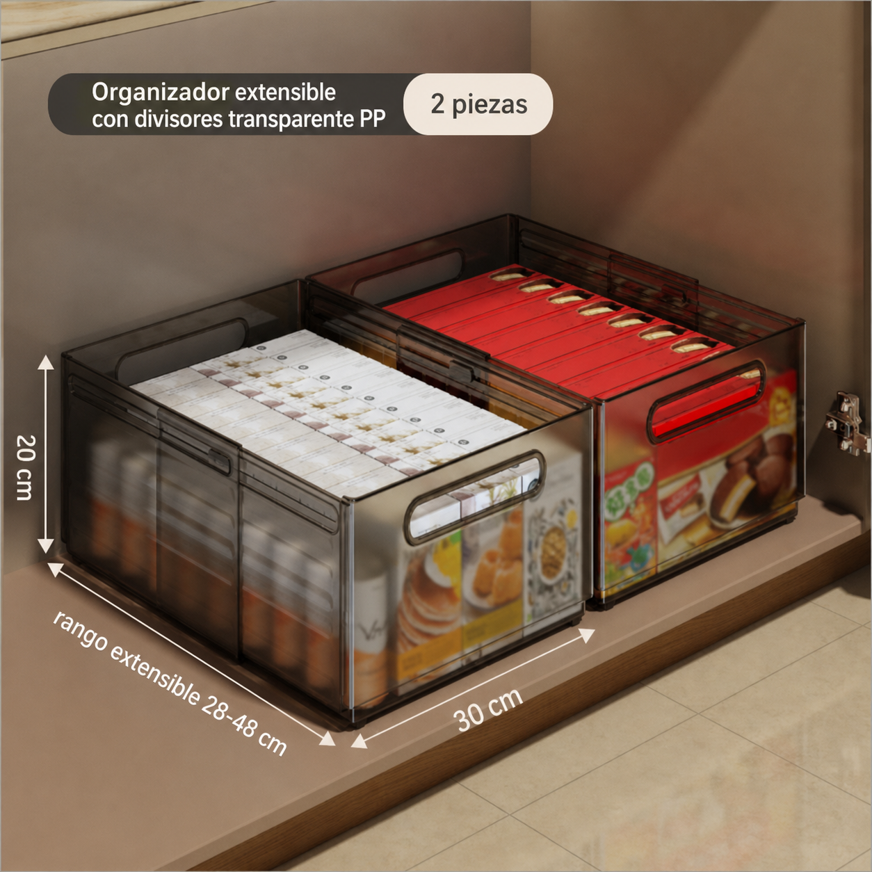 Organizador extensible con divisores transparente PP