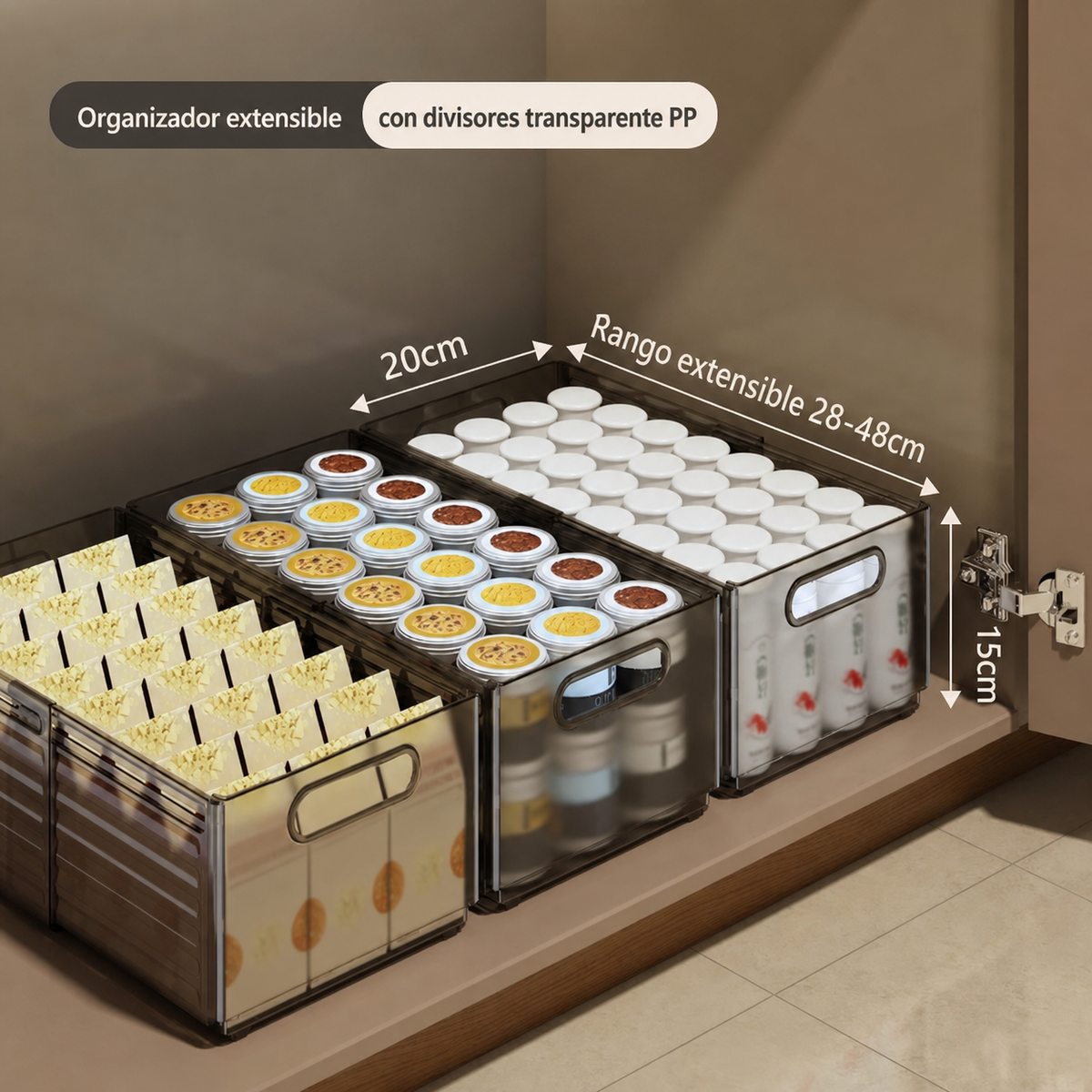 Organizador extensible con divisores transparente PP