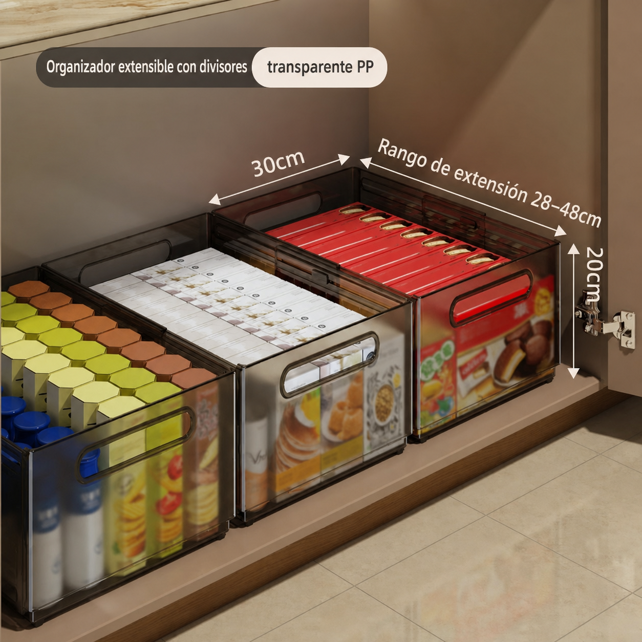 Organizador extensible con divisores transparente PP