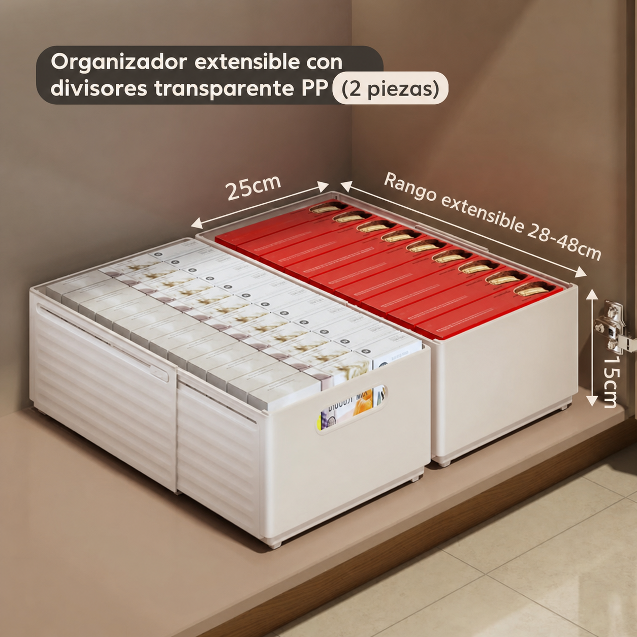 Organizador extensible con divisores transparente PP