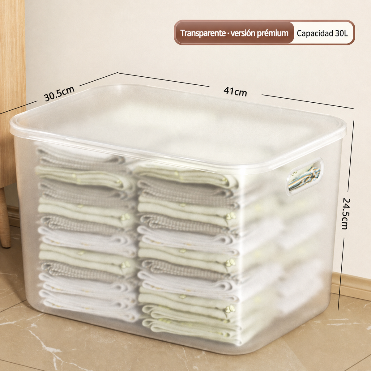 Caja organizadora transparente apilable con o sin tapa