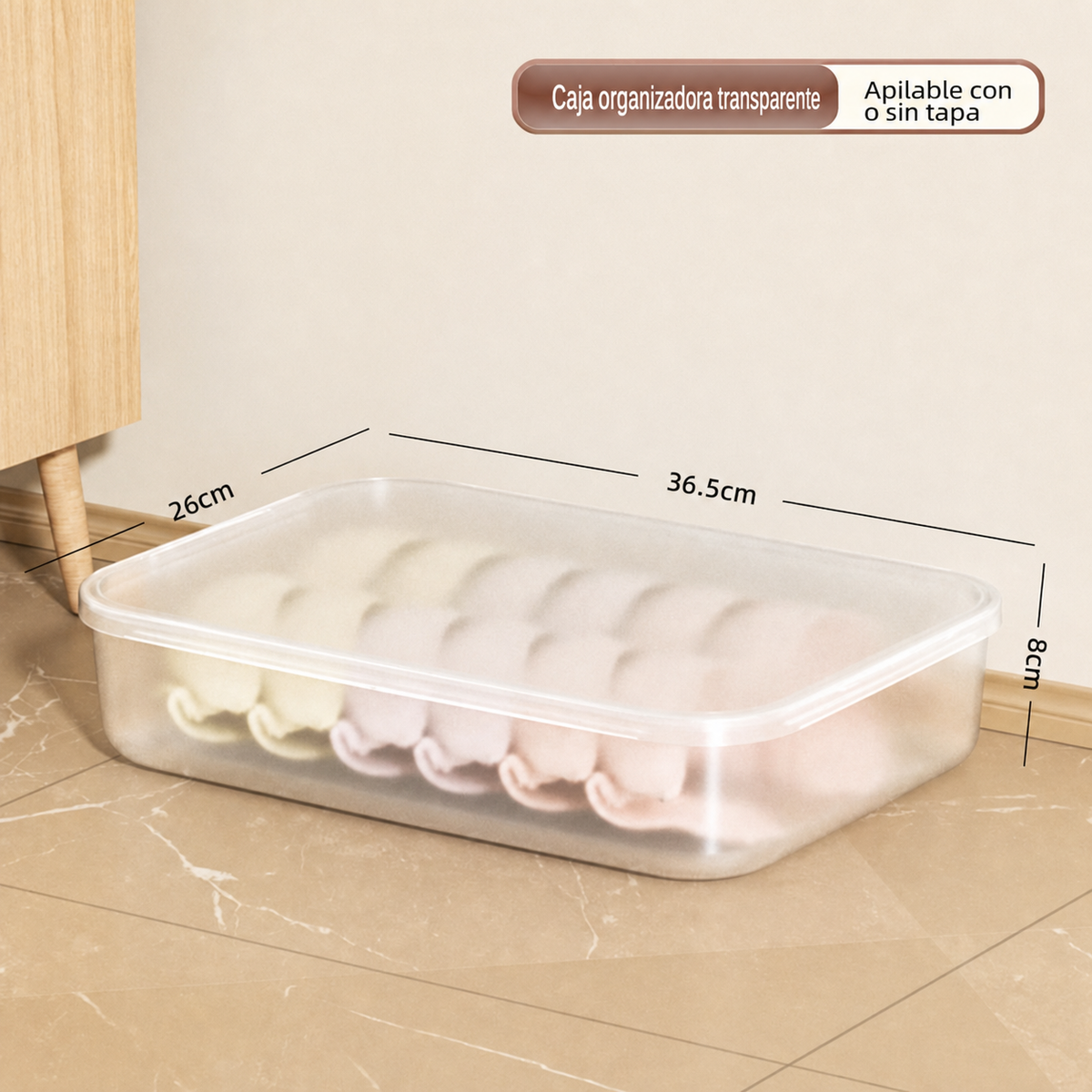 Caja organizadora transparente apilable con o sin tapa