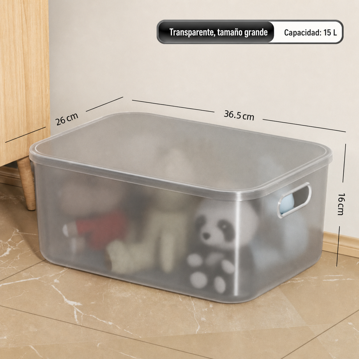 Caja organizadora transparente apilable con o sin tapa
