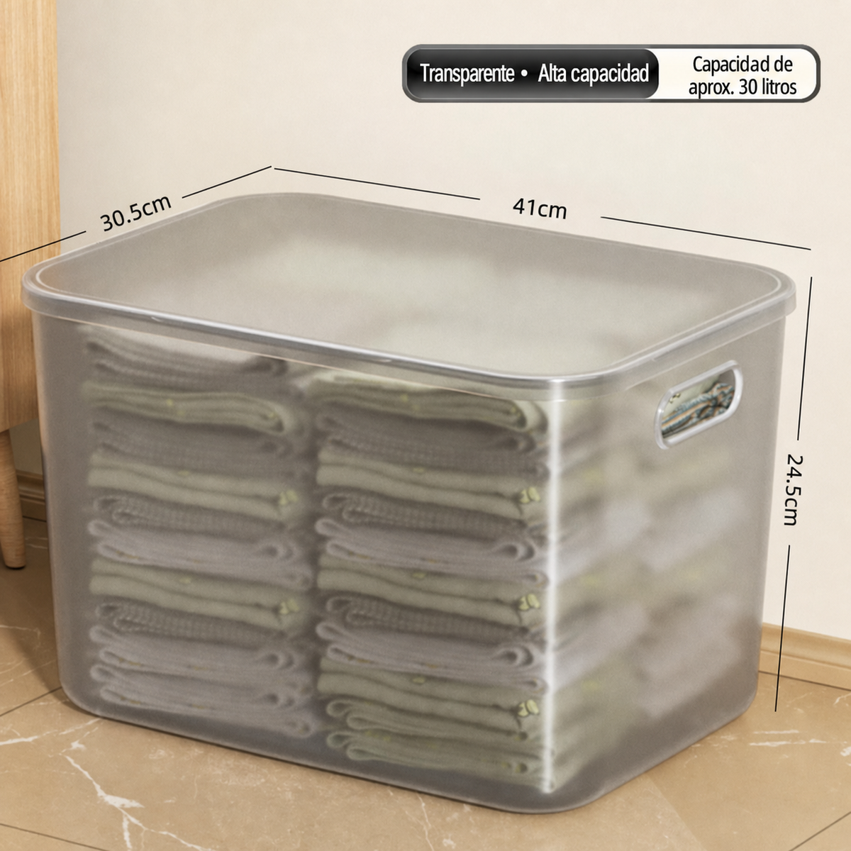 Caja organizadora transparente apilable con o sin tapa