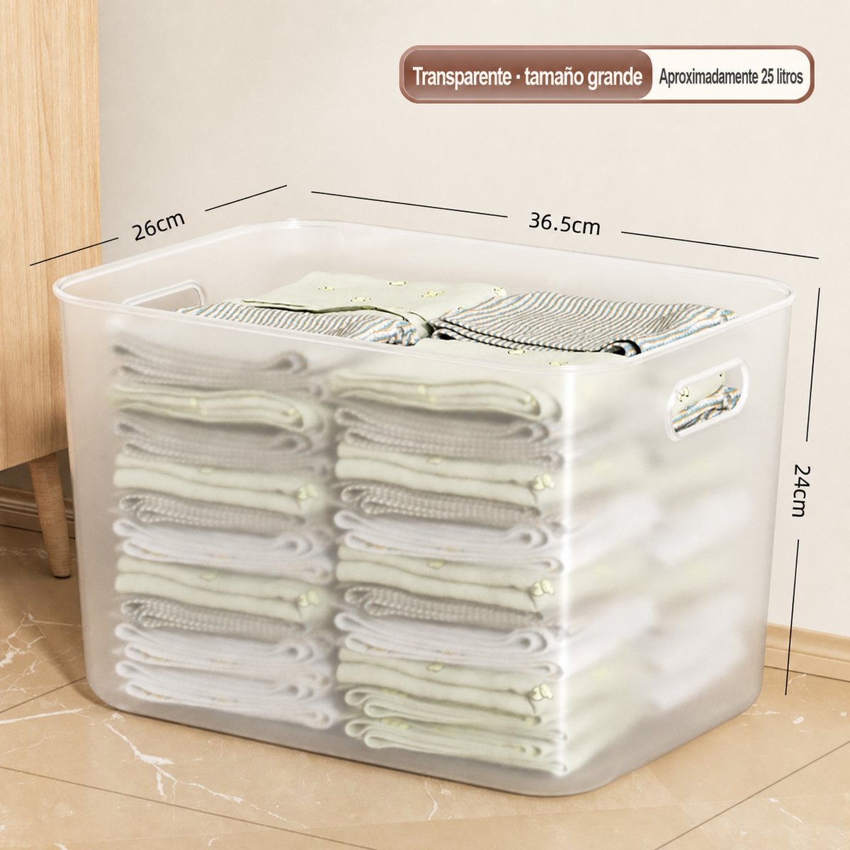 Caja organizadora transparente apilable con o sin tapa