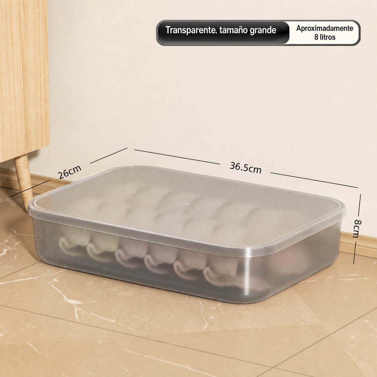 Caja organizadora transparente apilable con o sin tapa