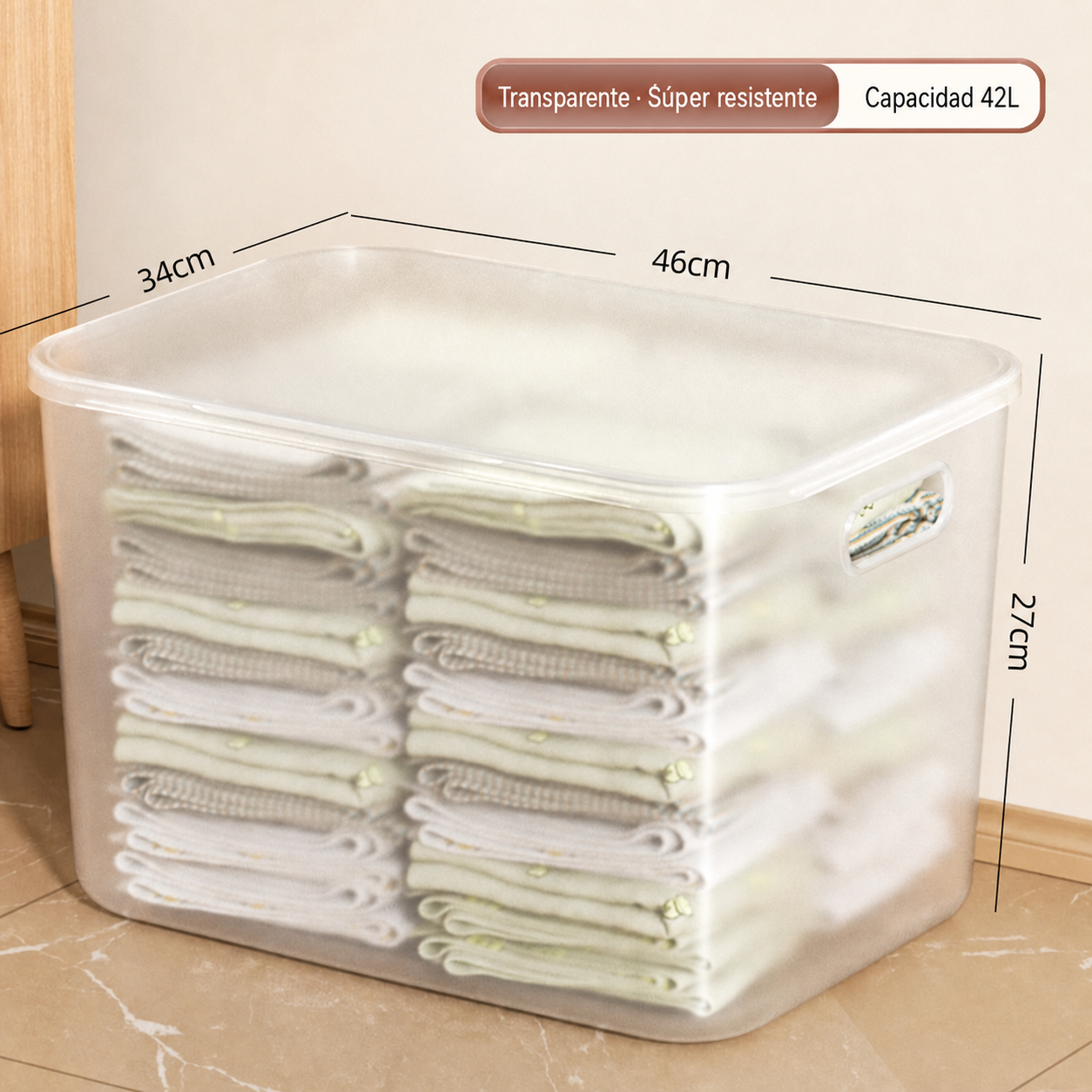 Caja organizadora transparente apilable con o sin tapa