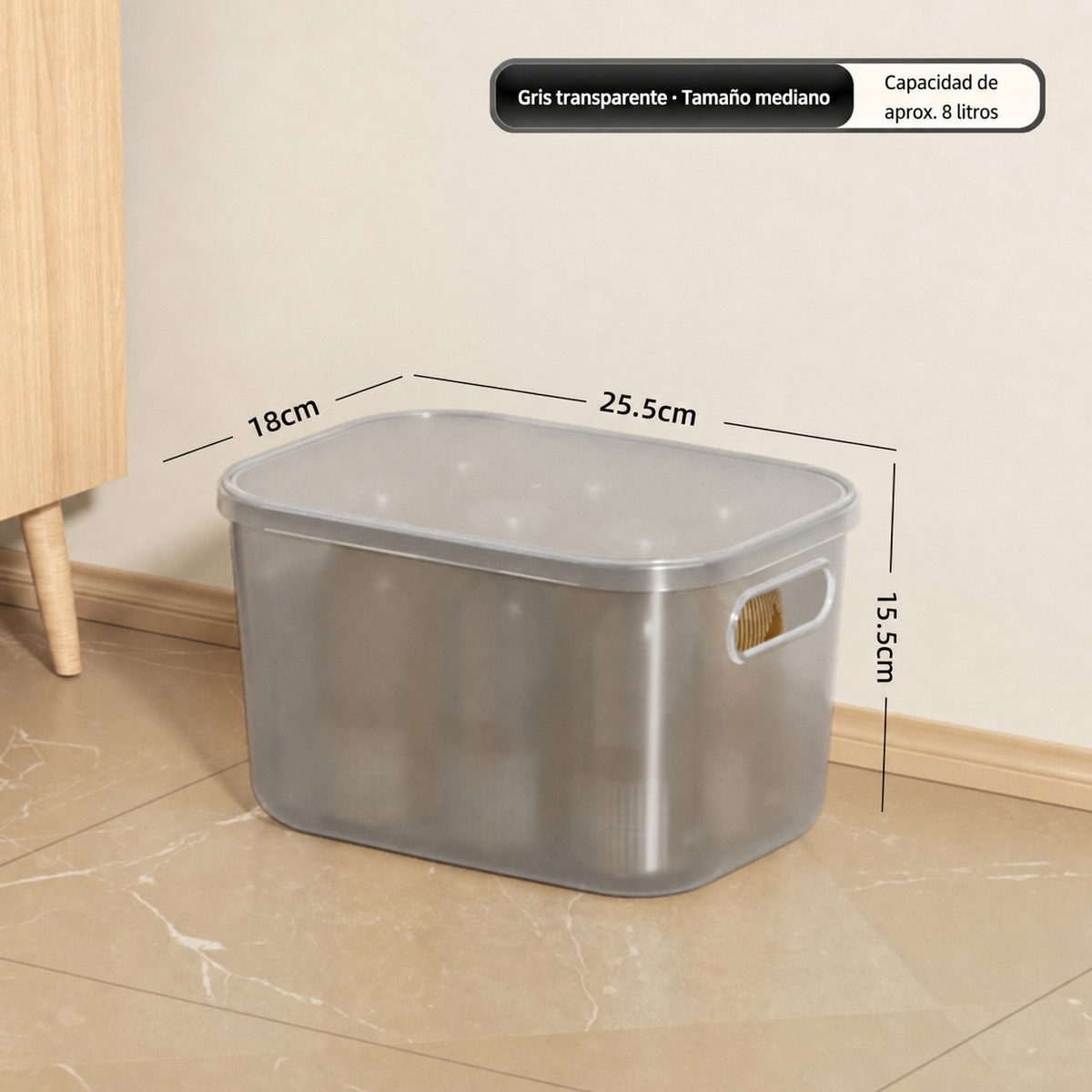 Caja organizadora transparente apilable con o sin tapa