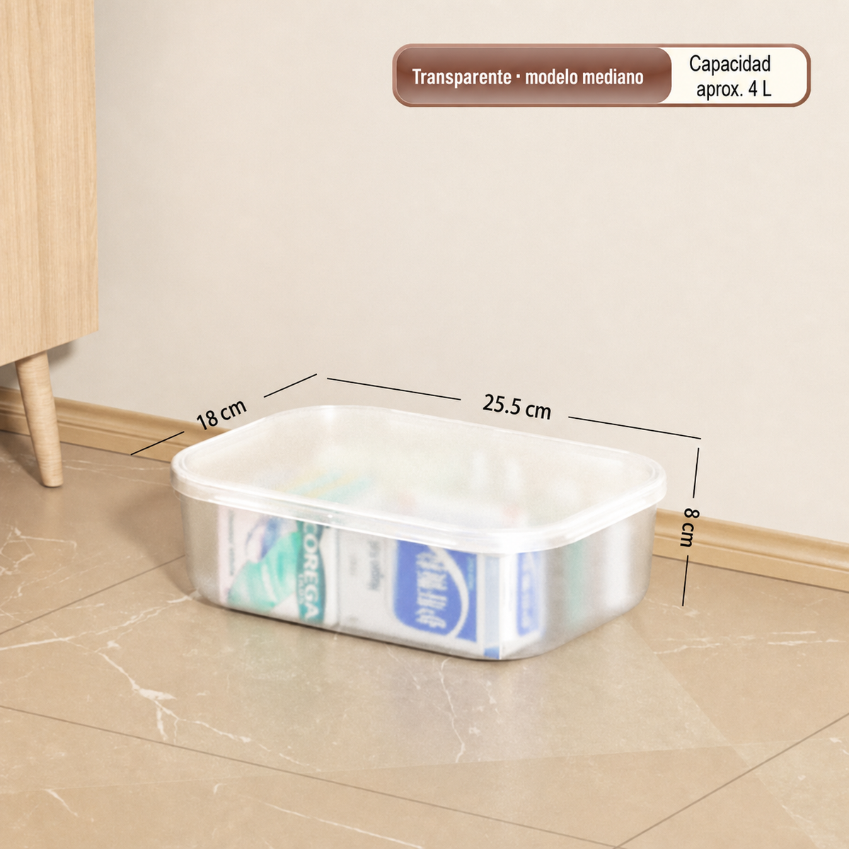 Caja organizadora transparente apilable con o sin tapa