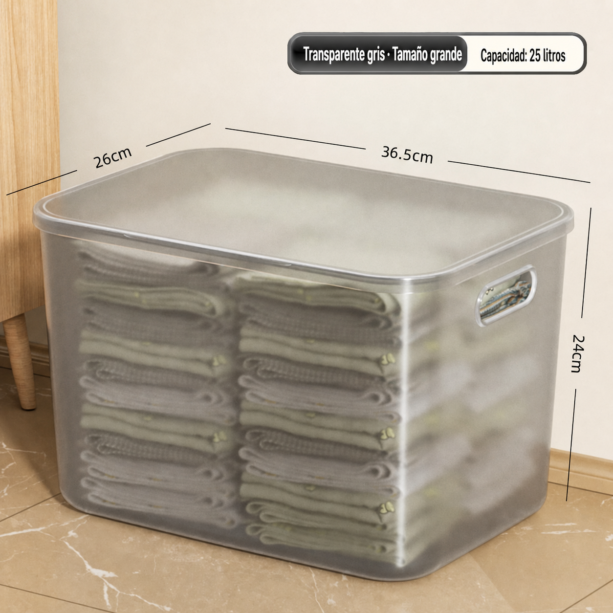 Caja organizadora transparente apilable con o sin tapa
