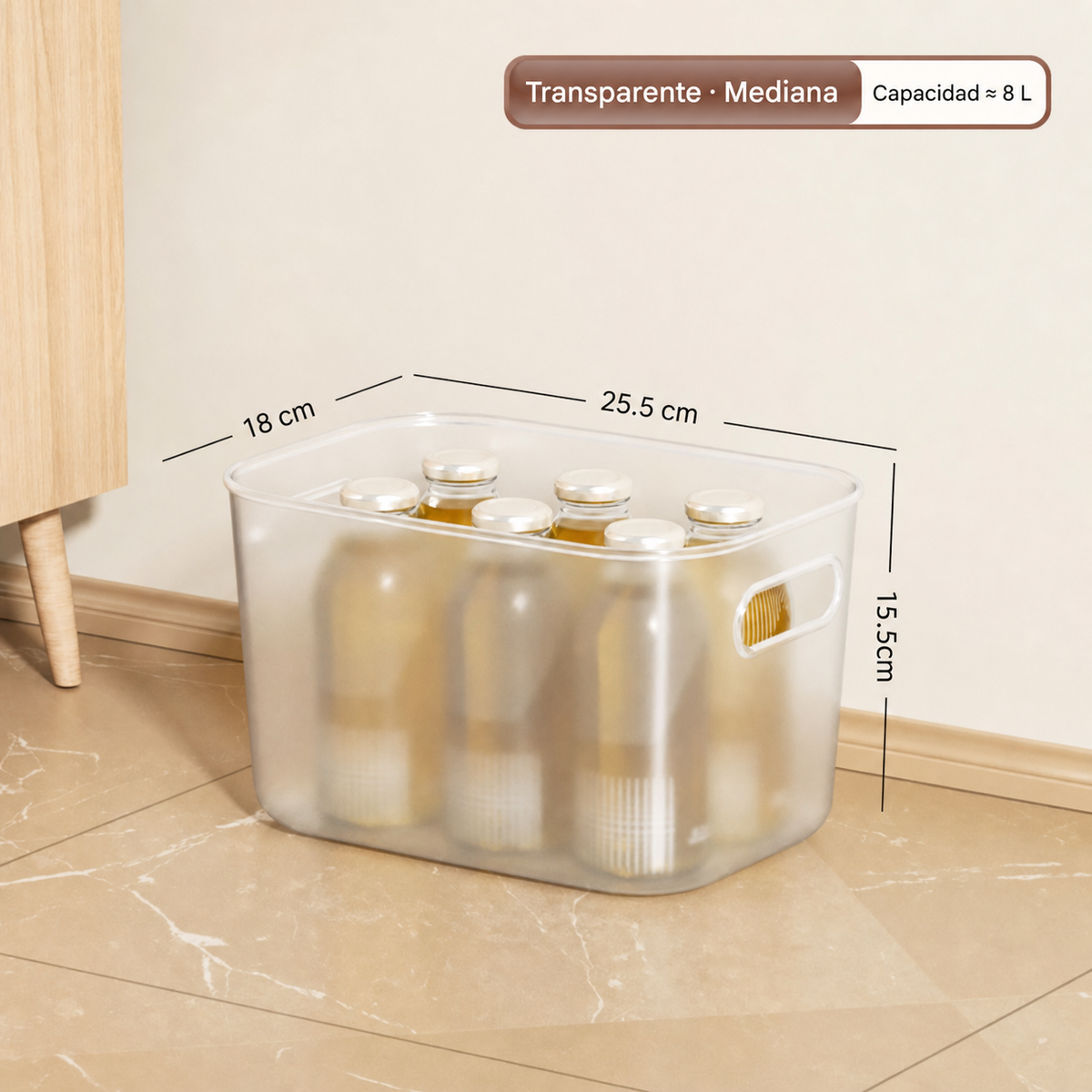 Caja organizadora transparente apilable con o sin tapa