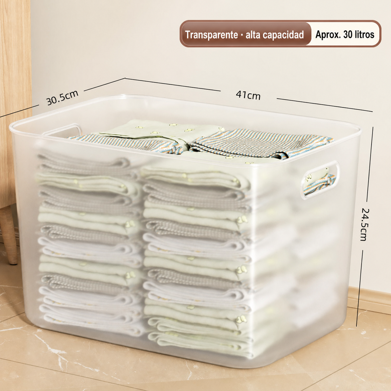 Caja organizadora transparente apilable con o sin tapa
