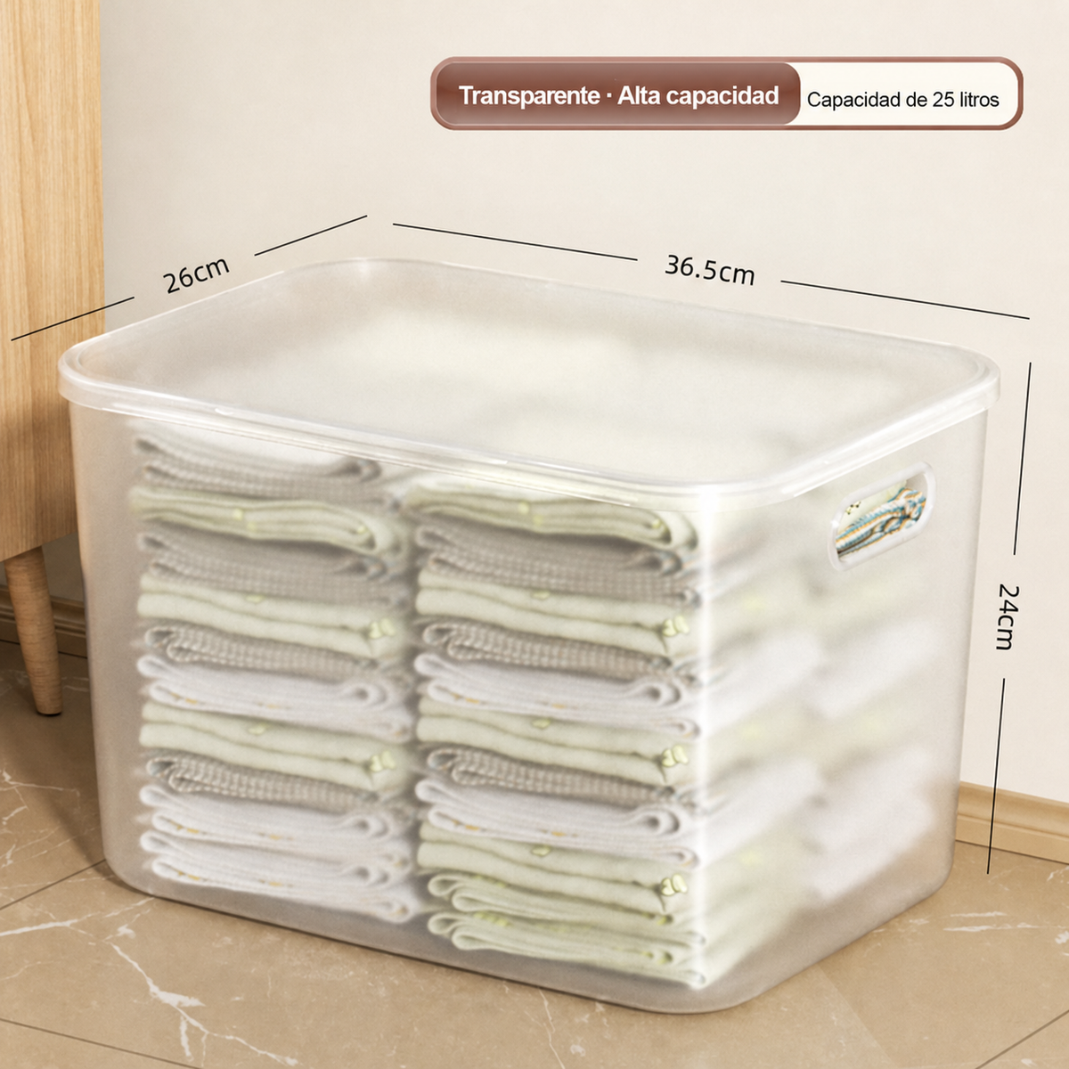 Caja organizadora transparente apilable con o sin tapa