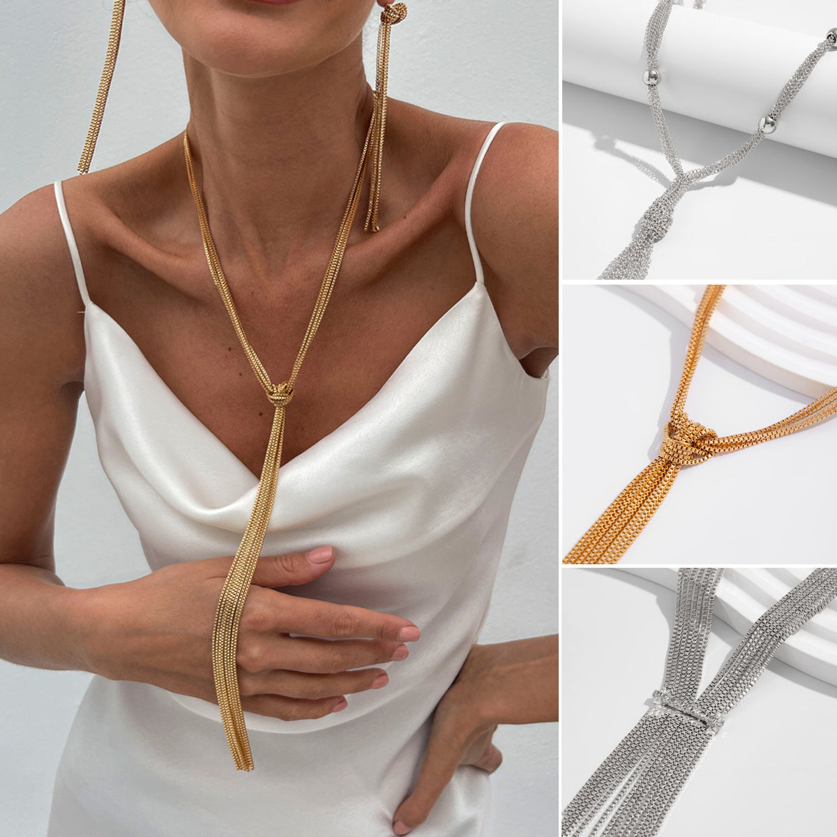 Collar con flecos metálicos estilo minimalista - 1