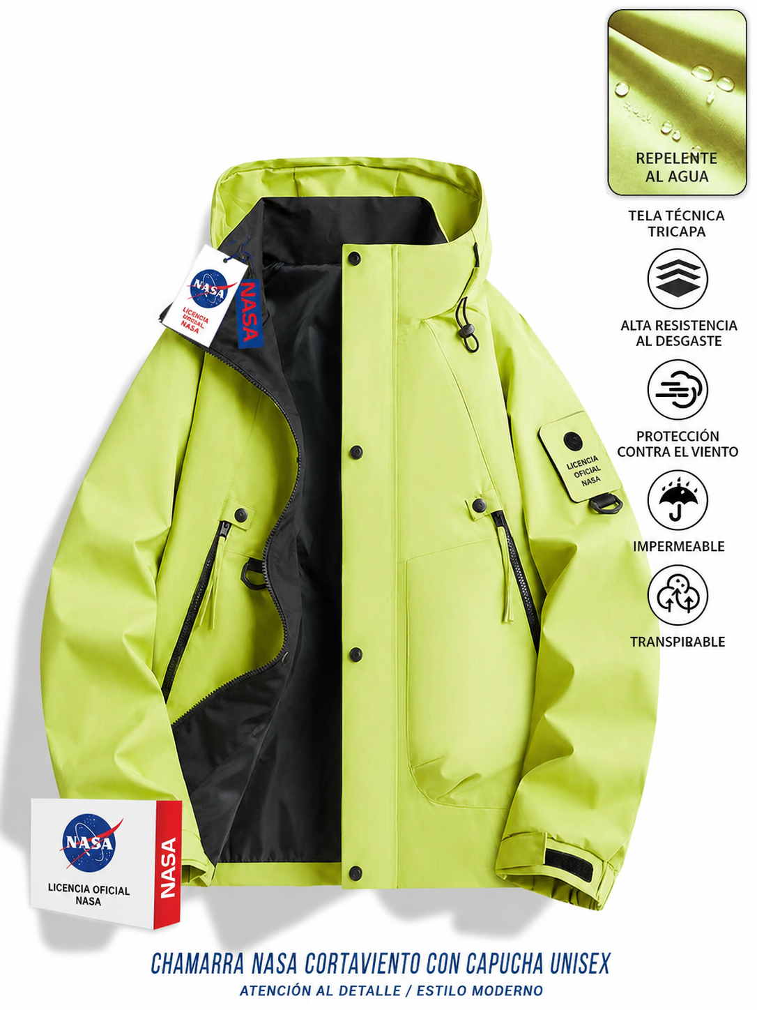 Chamarra NASA cortaviento con capucha unisex - 4
