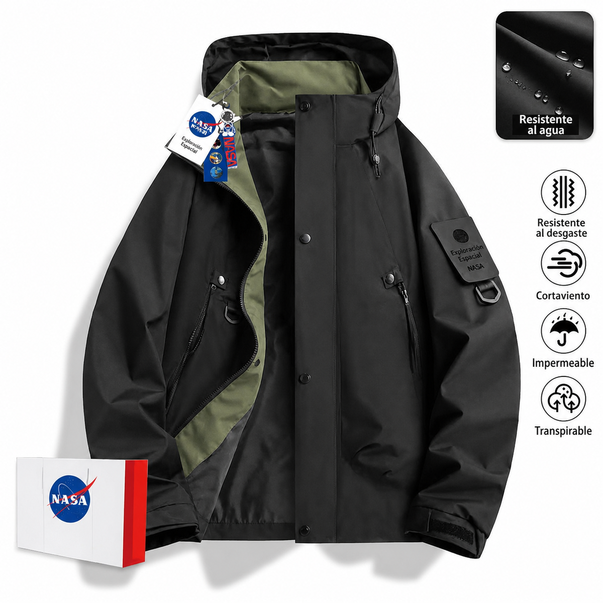 Chamarra NASA cortaviento con capucha unisex