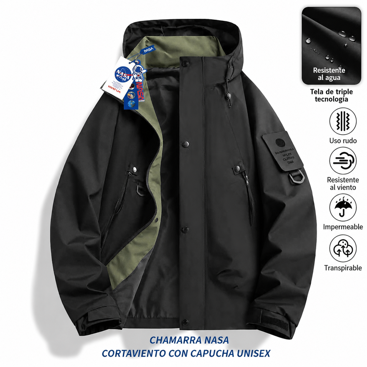 Chamarra NASA cortaviento con capucha unisex
