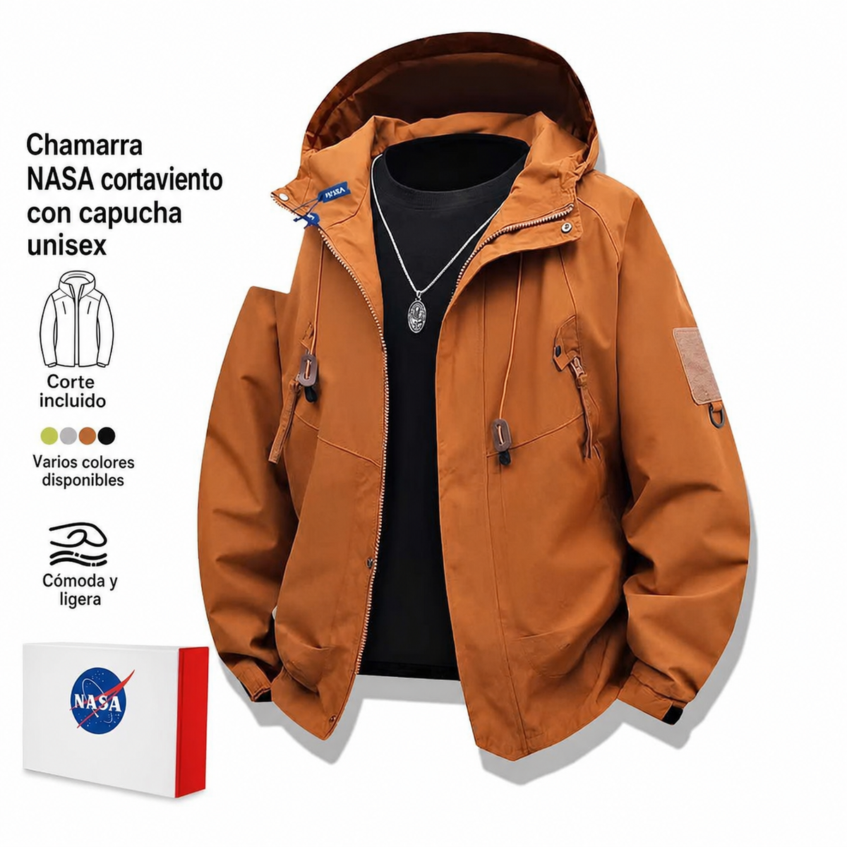 Chamarra NASA cortaviento con capucha unisex